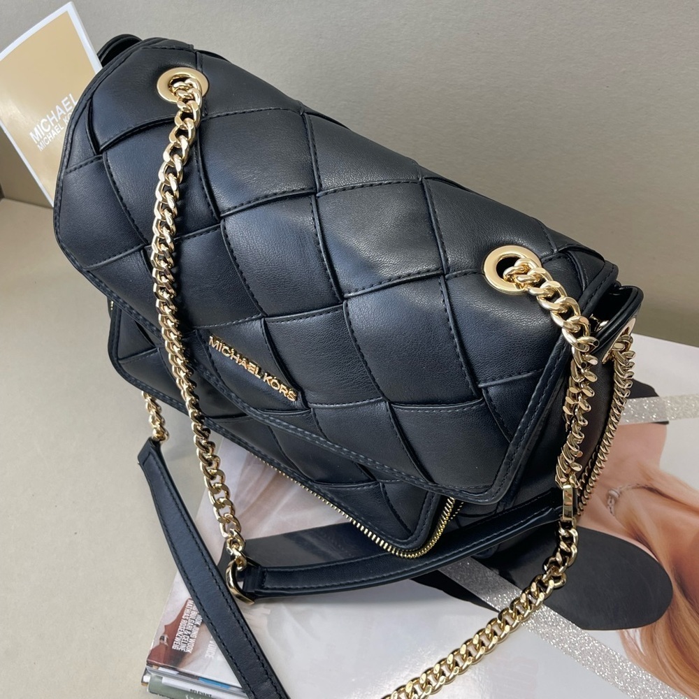 (new+card) Michael Kors Regina flap shoulder bag crossbody black leather quilted - Picture 8 of 16